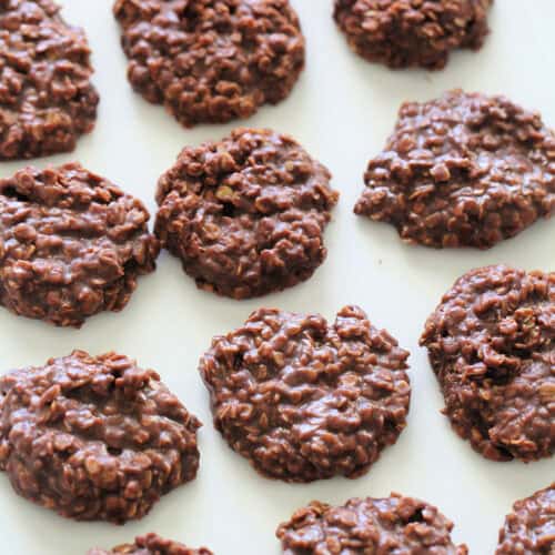 Nutella No Bake Cookies lined up in rows on wax paper.