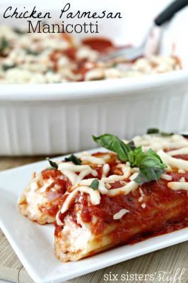 manicotti stuffed with chicken parmesan and cheese