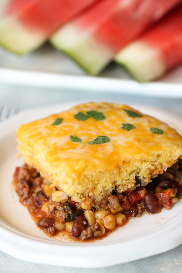 Slice of Slow Cooker Tamale Pie on a plate