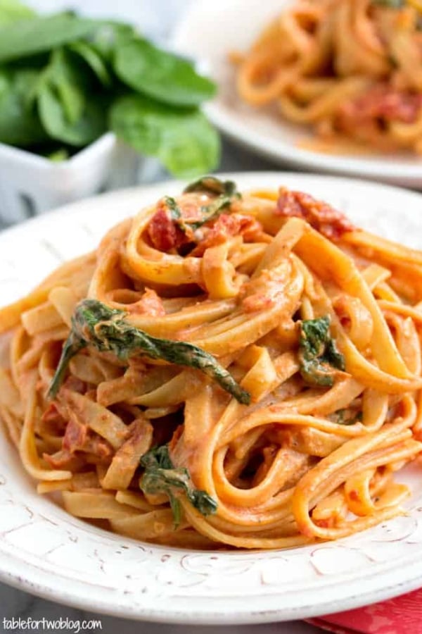 Sun-Dried Tomato Fettuccine on a plate.