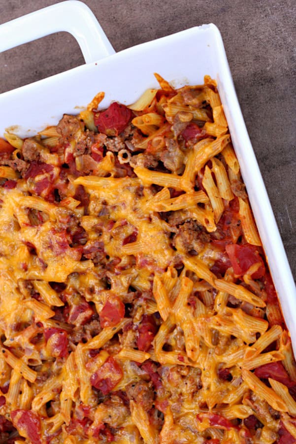 ground beef casserole made to taste like a cheeseburger