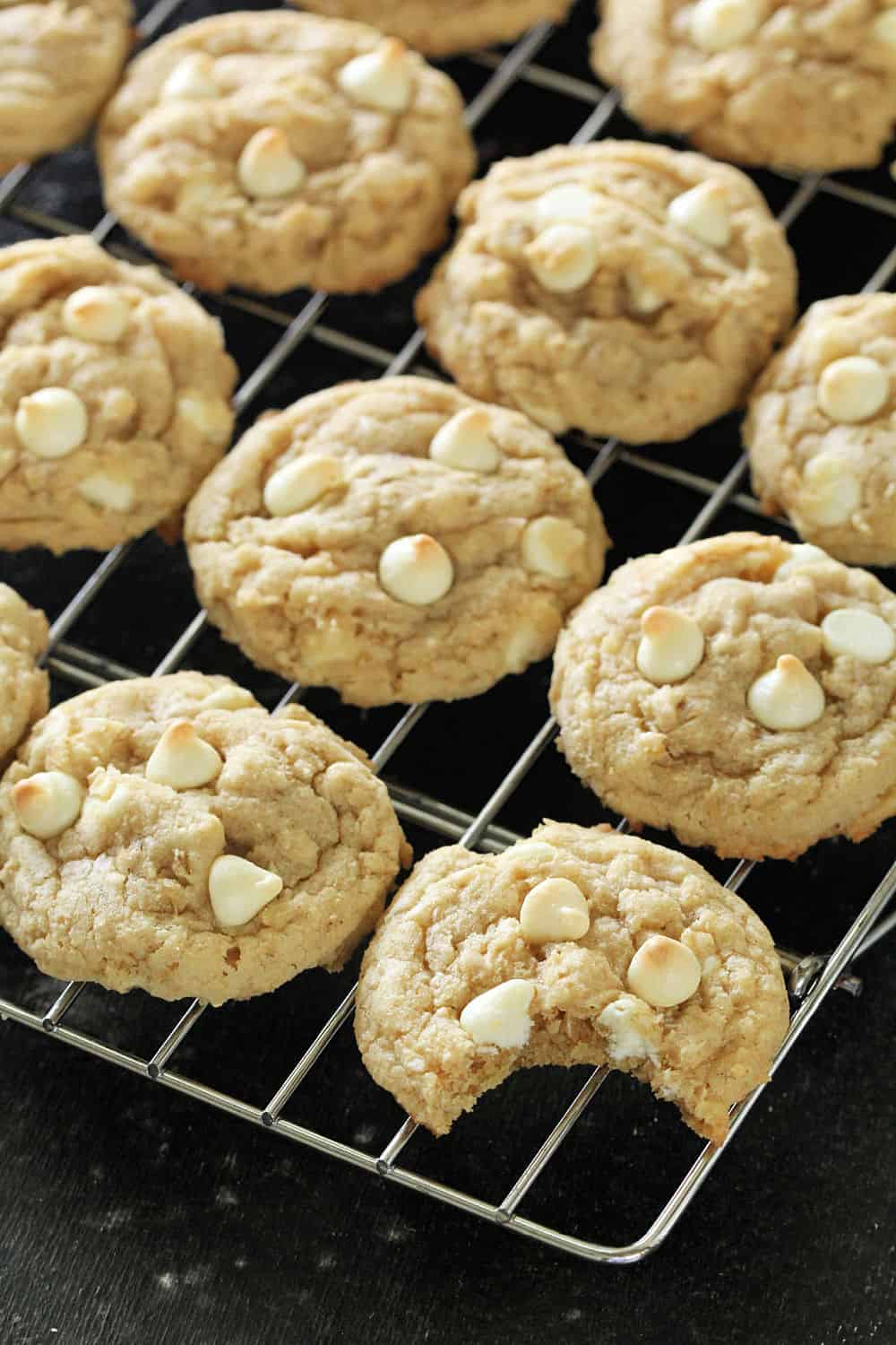 White Chocolate Chip Oatmeal Cookies
on a cooling rack