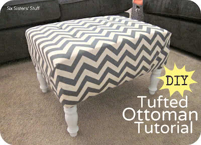 DIY Tufted Ottoman Fabric Recover Tutorial