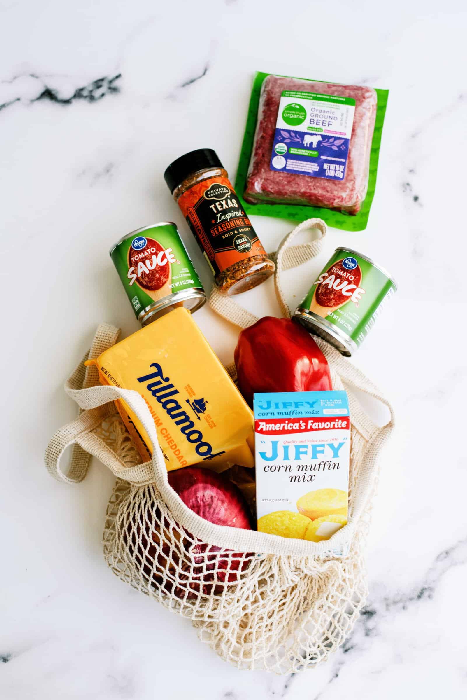 Ingredients for Cornbread Sloppy Joe Casserole