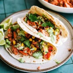 blackened salmon tacos on a plate