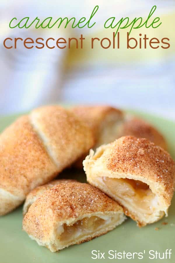 Caramel Apple Crescent Roll Bites, see more at http://homemaderecipes.com/course/pastas-bread/16-crescent-roll-recipes/ 