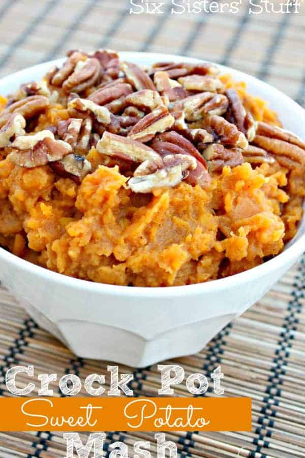 Slow Cooker Sweet Potato Mash in a white bowl
