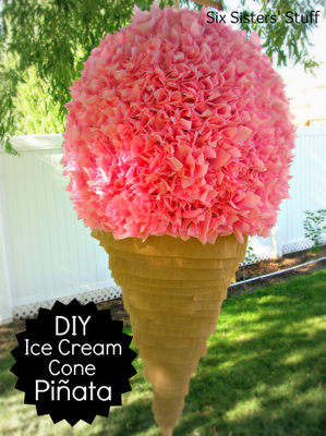 DIY Ice Cream Cone Piñata Tutorial (and Ice Cream Sundae Party!)