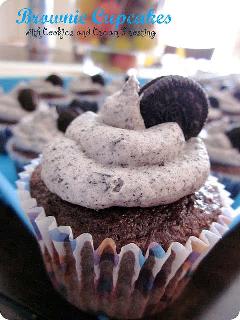 Brownie Cupcakes with Cookies and Cream Frosting