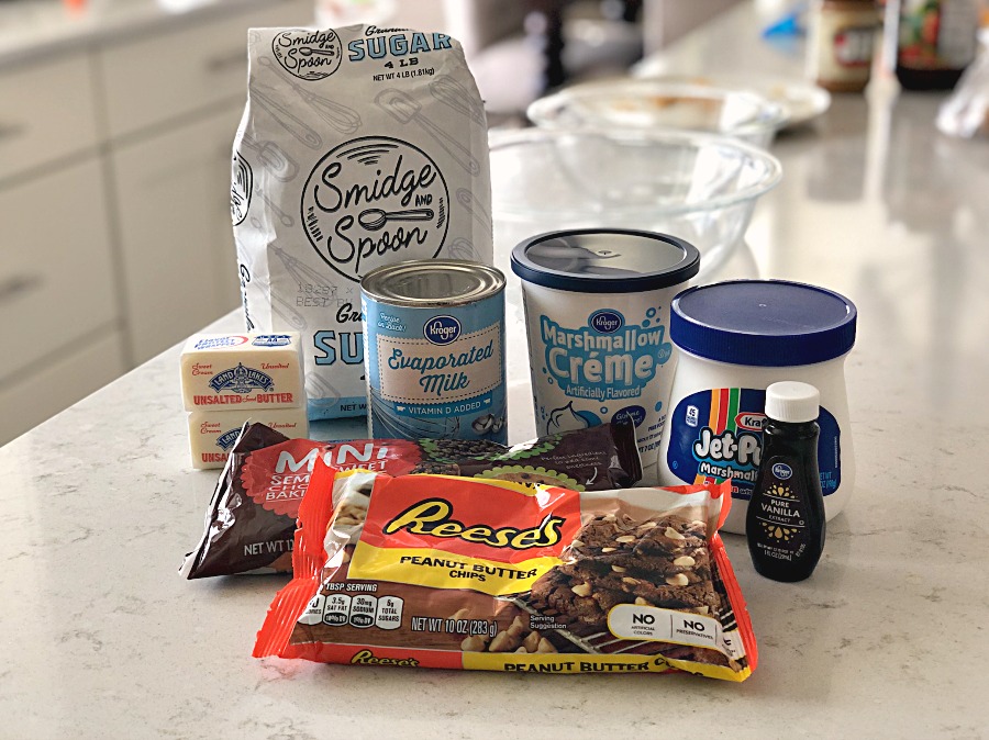 ingredients for Chocolate Peanut Butter Fudge