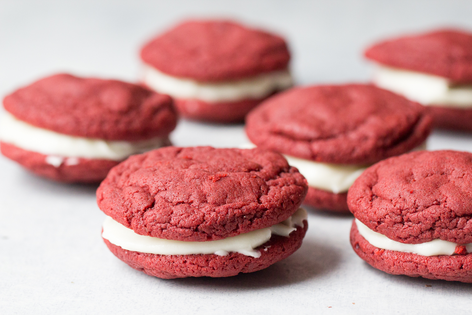 Red Velvet Oreo Cookies on a counter