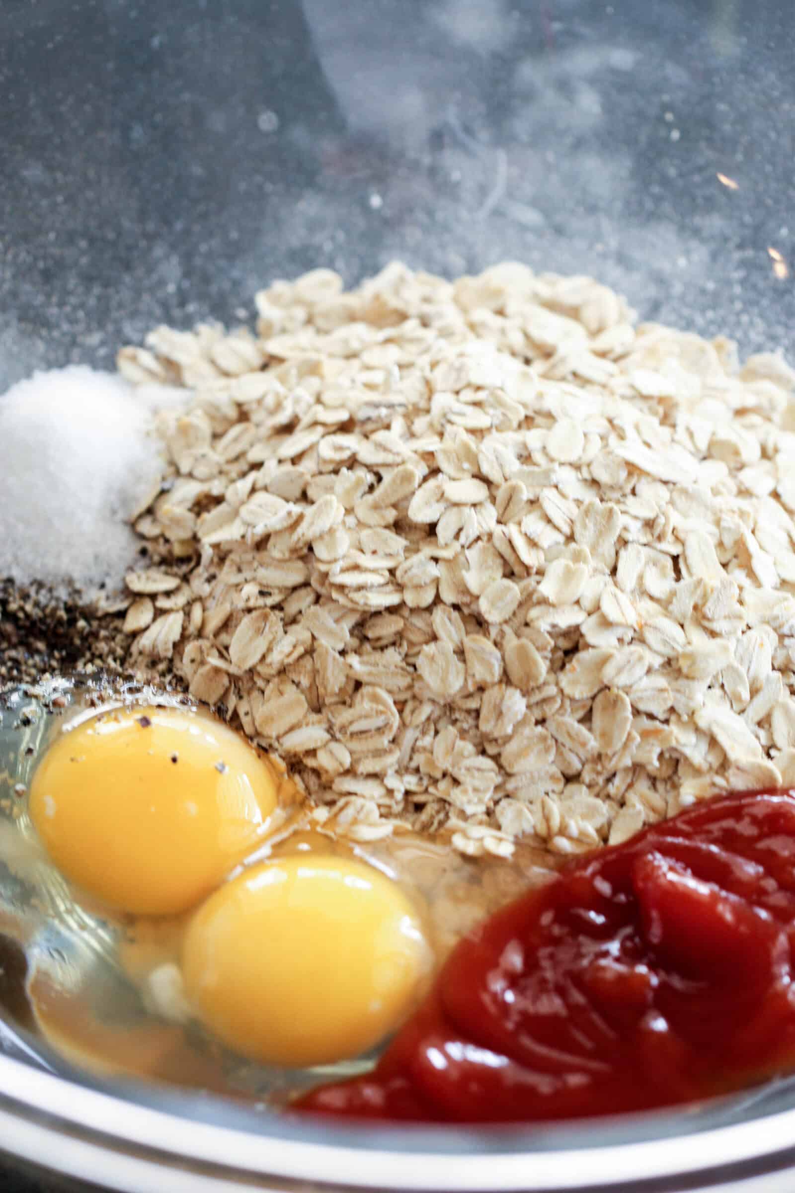 Ingredients for Turkey Meatloaf in mixing bowl