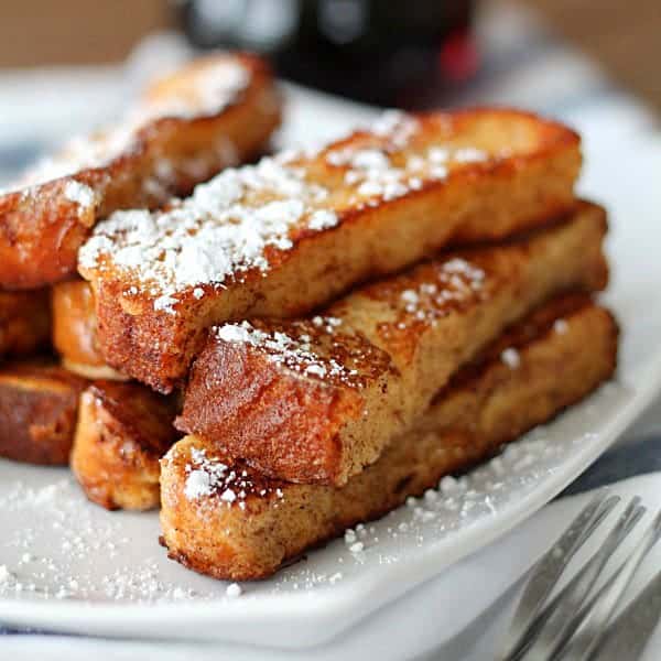 Homemade French Toast Sticks on a plate.