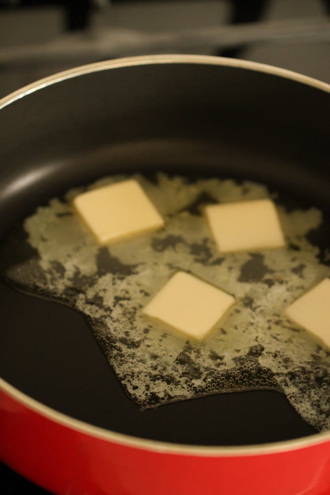 Skillet with melted butter
