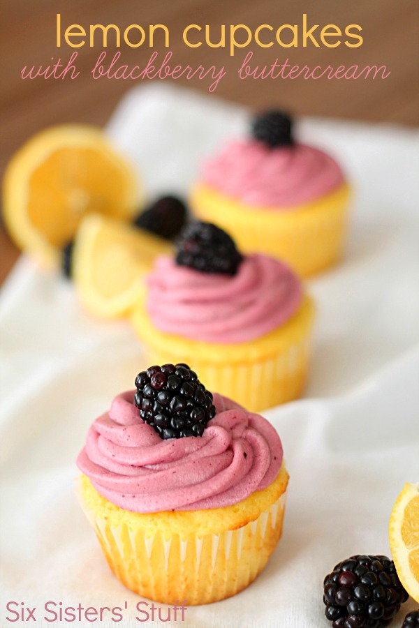 Lemon Cupcakes with Blackberry Buttercream frosting