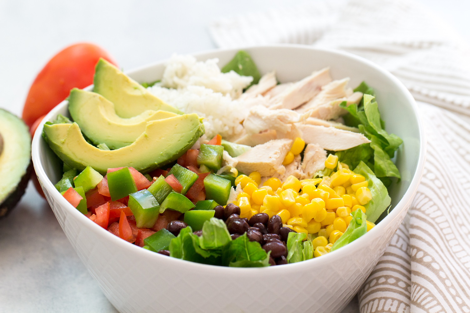 Chicken Burrito Bowl with toppings