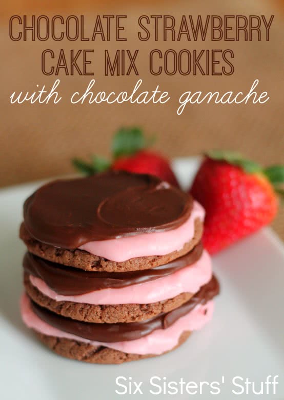 Chocolate Strawberry Cake Mix Cookies with Chocolate Ganache Recipe
