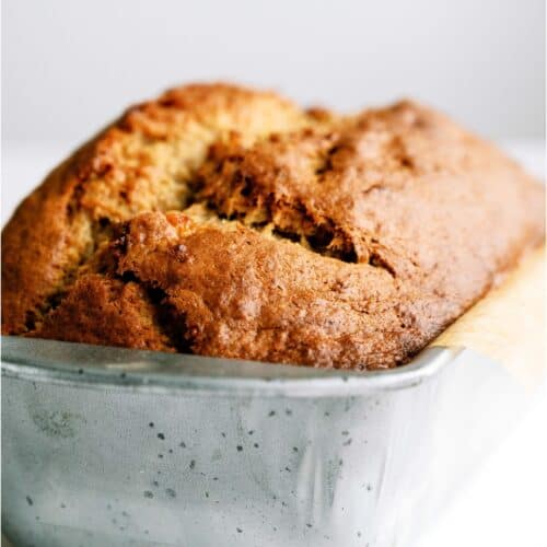 Brown Butter Banana Bread in a loaf pan.