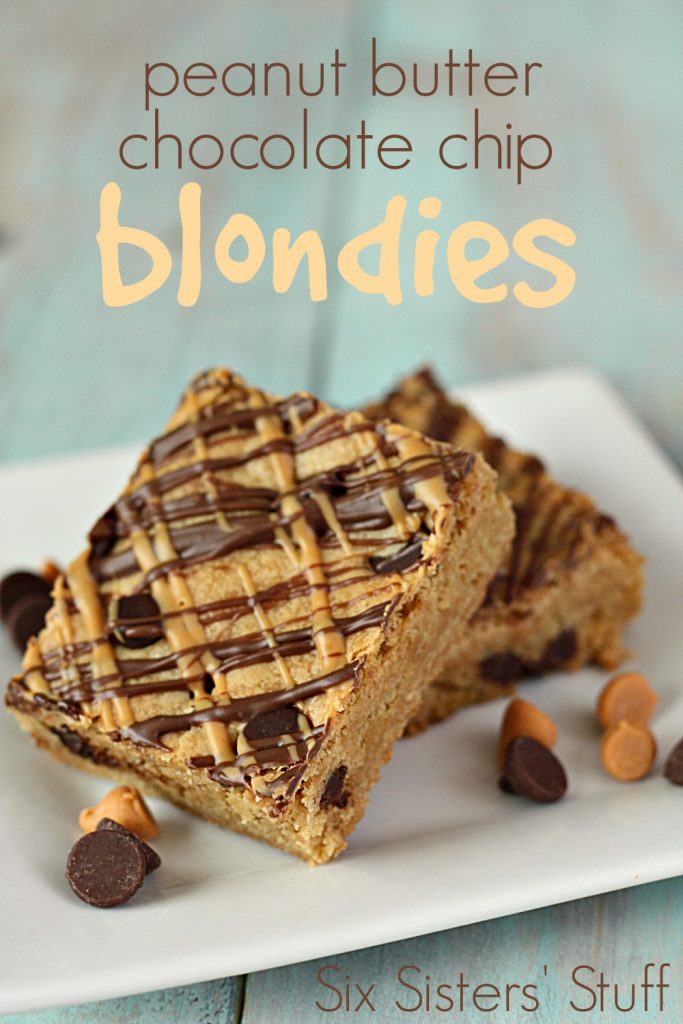 Peanut Butter Chocolate Chip Blondies / Six Sisters Stuff  Six Sisters Stuff