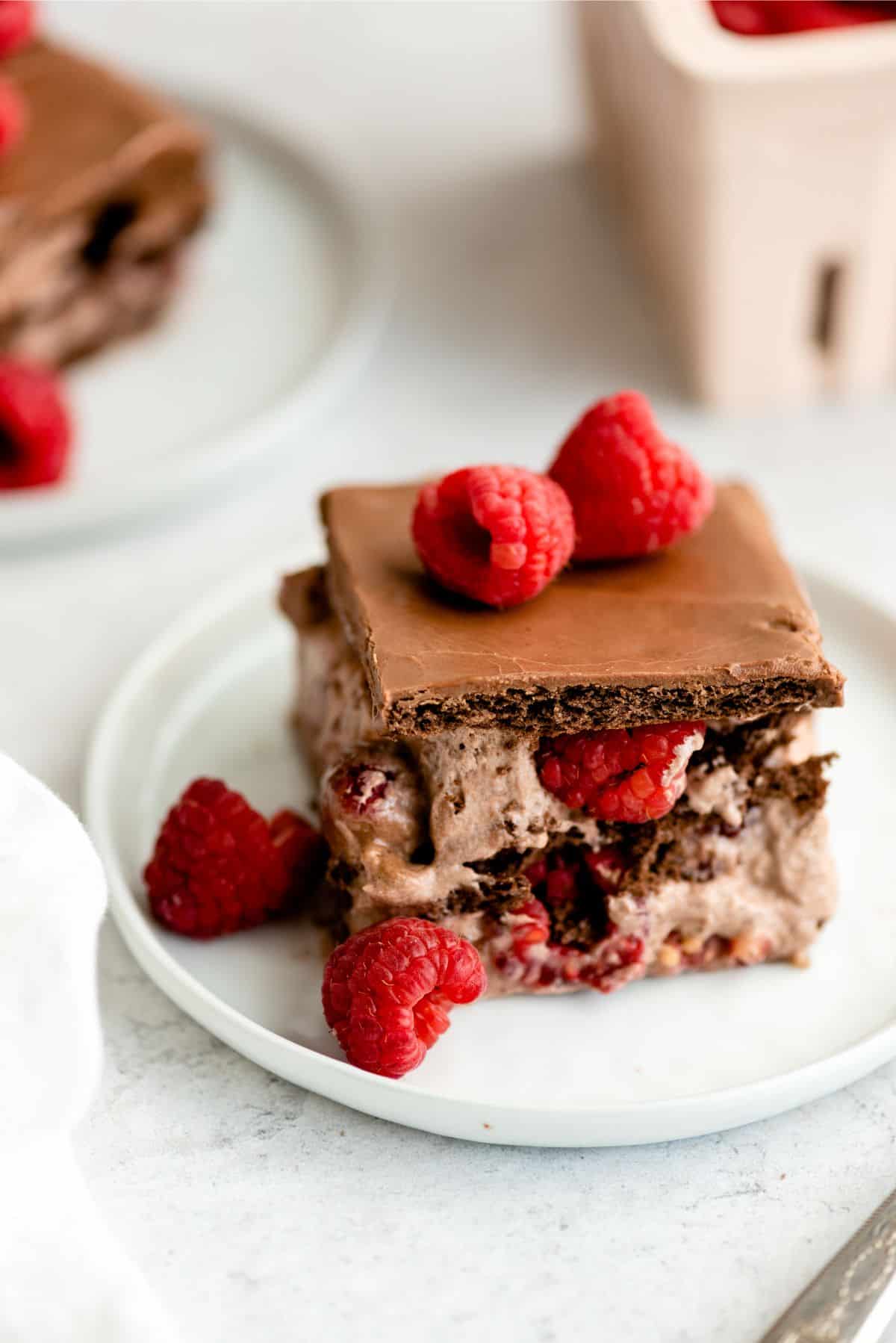 No Bake Chocolate Raspberry Eclair Cake