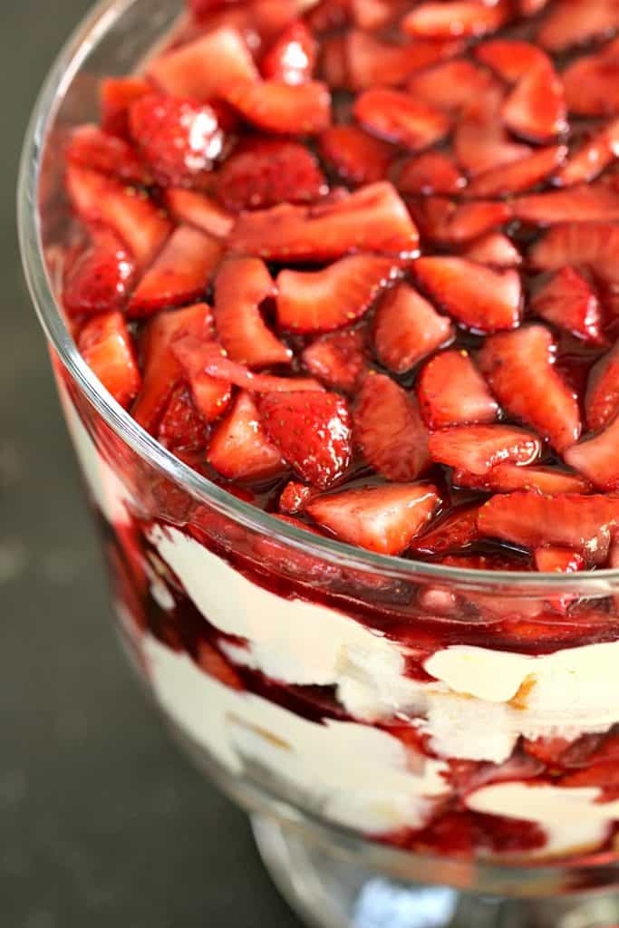 Berry Cheesecake Trifle in a trifle bowl.