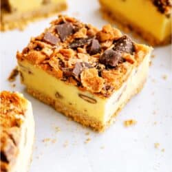 Butterfinger Ice Cream Bars cut into squares topped with crushed butterfingers.
