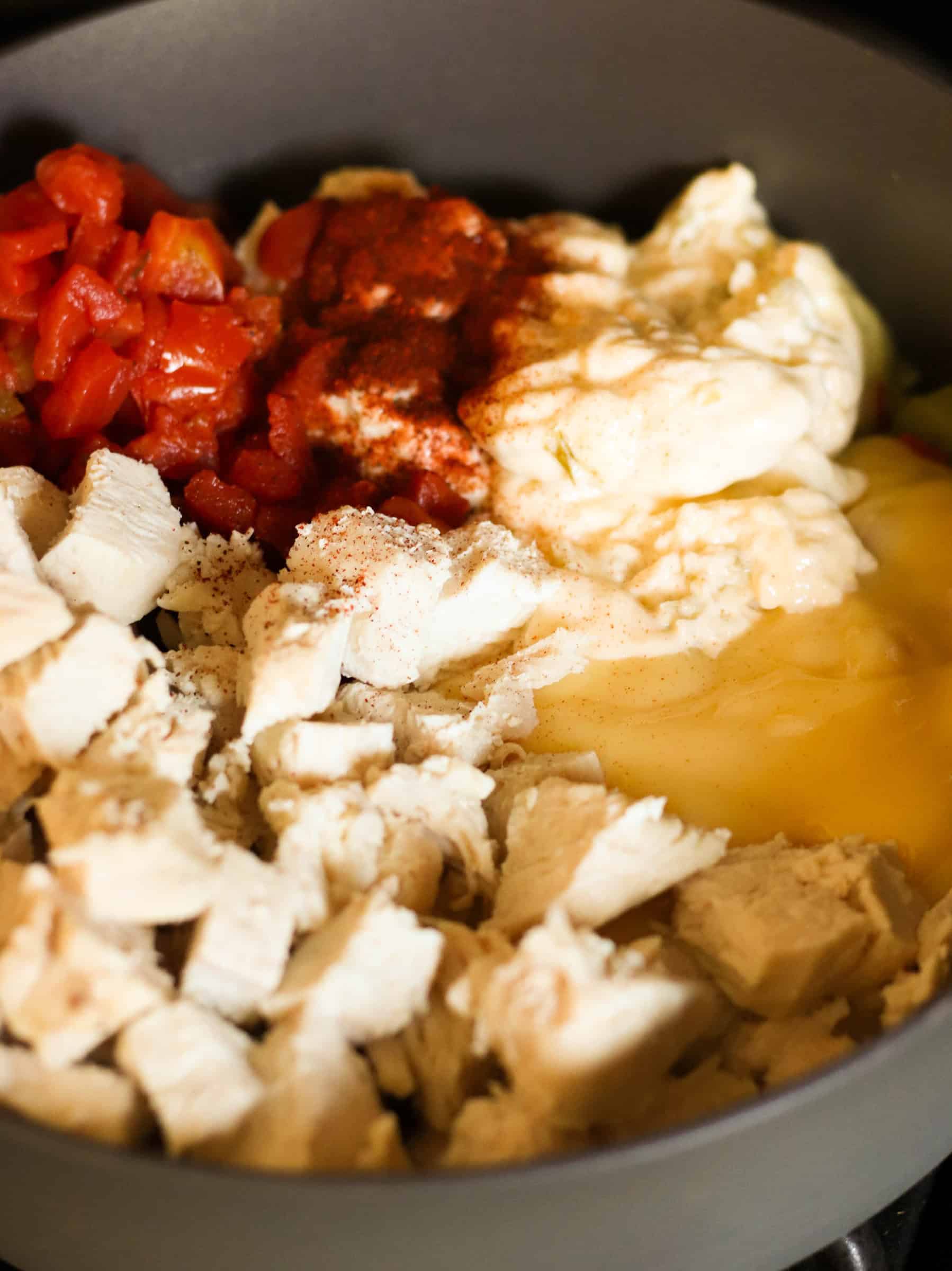 Chicken mixture ingredients together in a large skillet