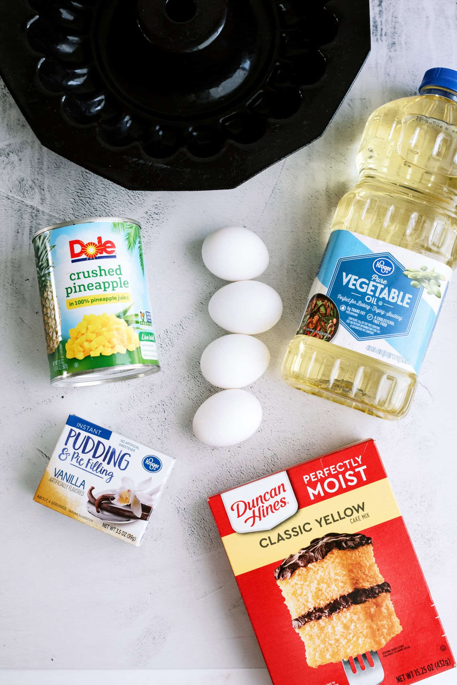 Ingredients needed to make Pineapple Poke Bundt Cake.