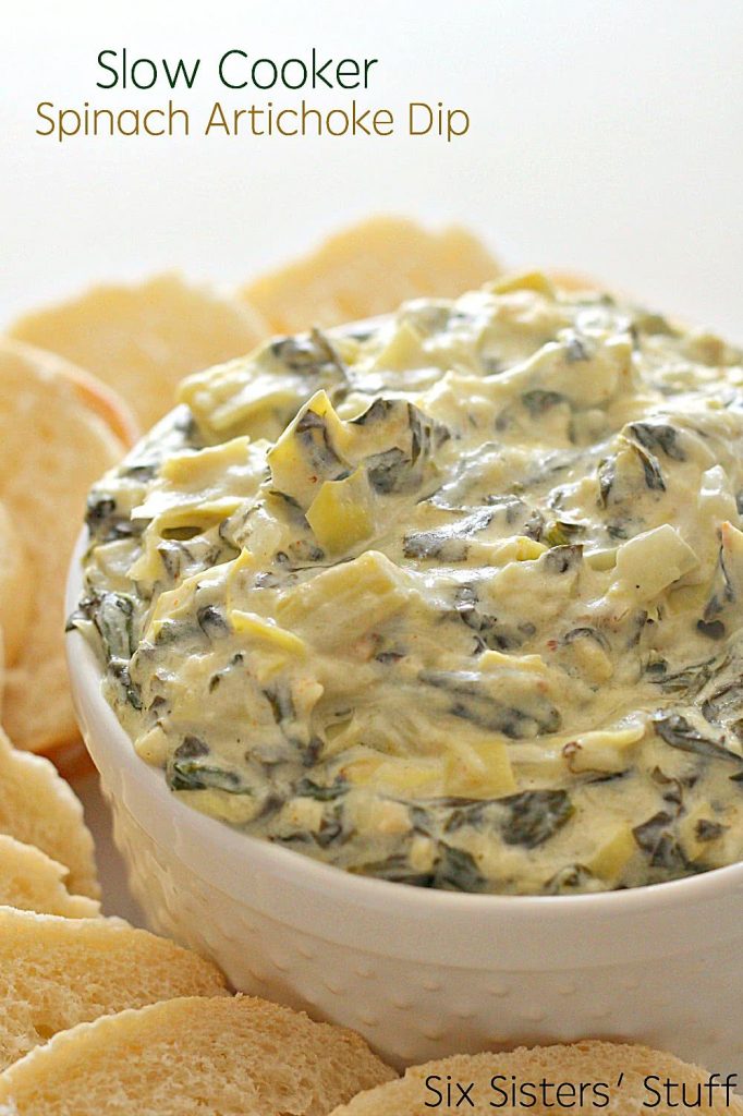 Slow Cooker Spinach Artichoke Dip Recipe from SixSistersStuff