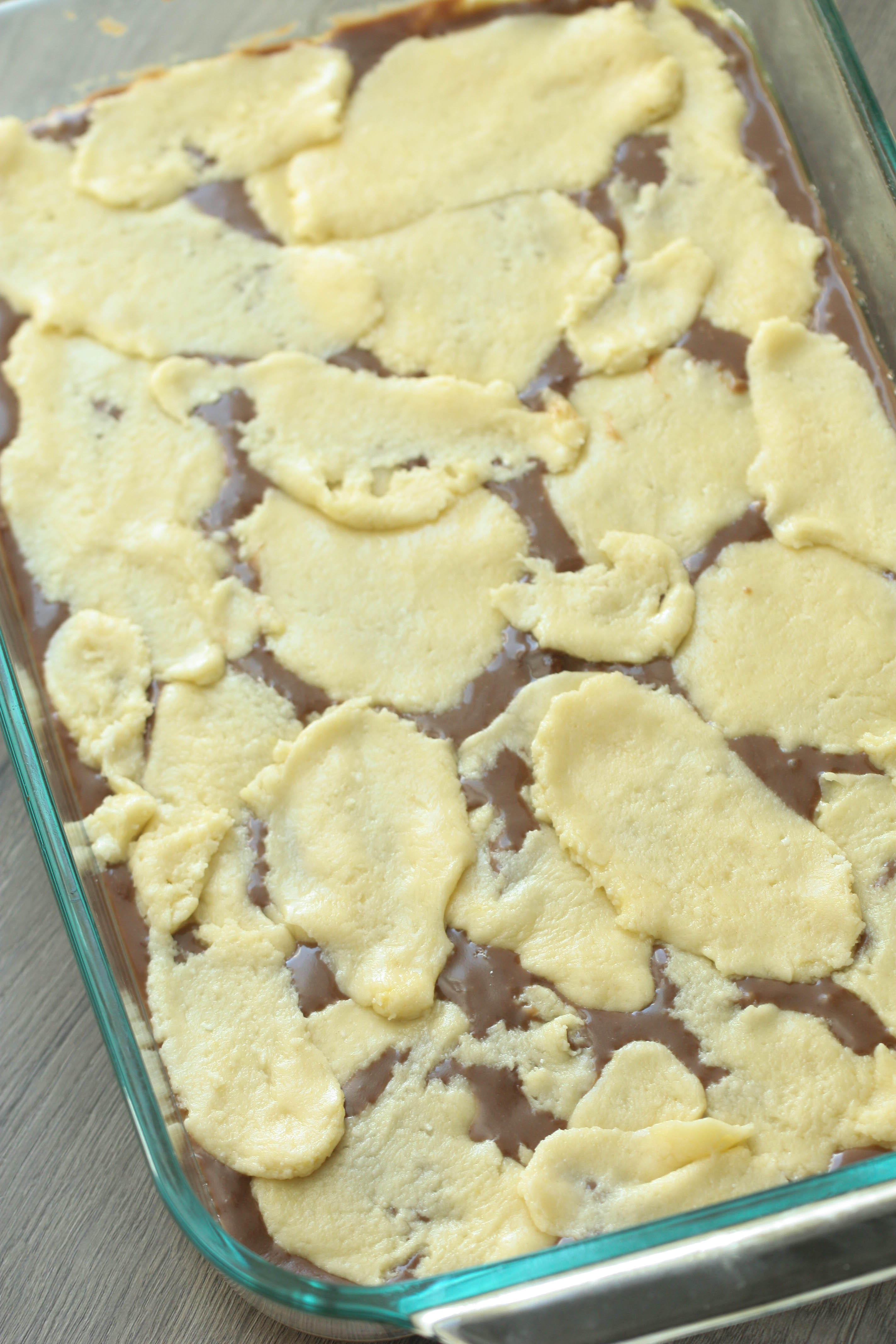 Uncooked Cake Mix Cookie Bars in a 9x13 pan