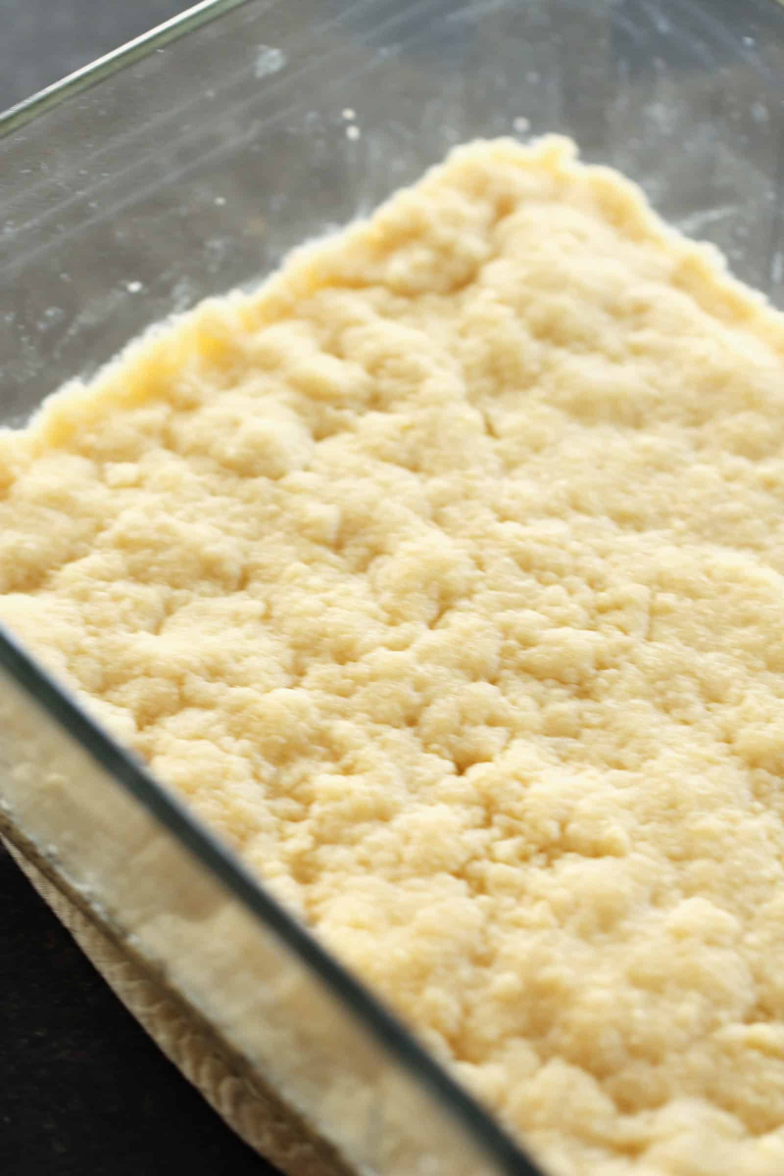 Shortbread crust in glass pan