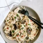 A serving of Chicken Tetrazzini on a plate