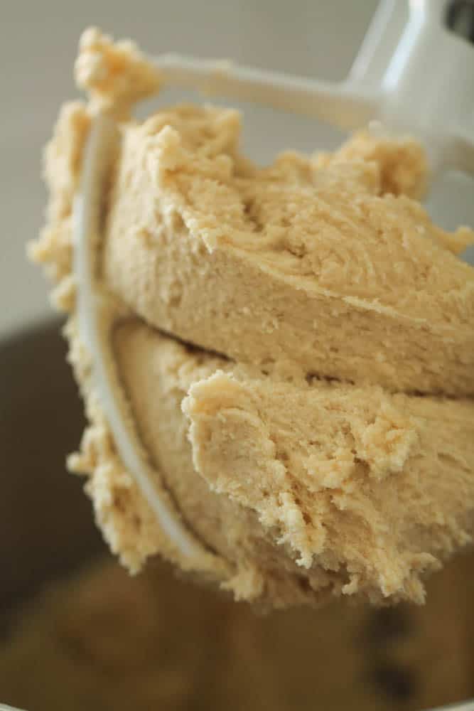Vanilla Cookie dough on mixer attachment.
