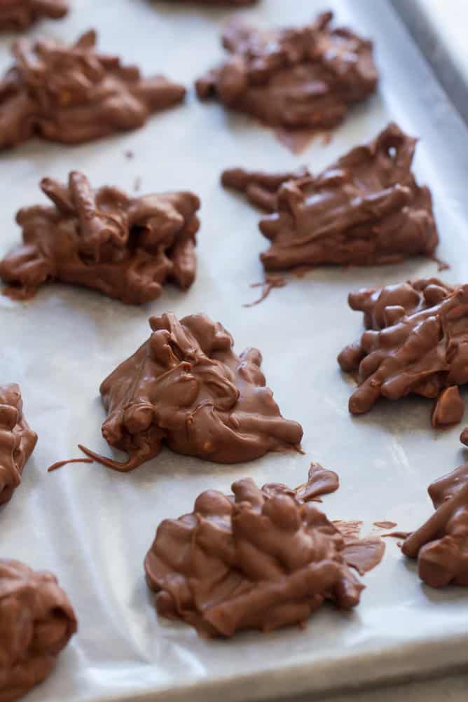 Chubby Hubby clusters dropped on  cookie sheet setting up. 