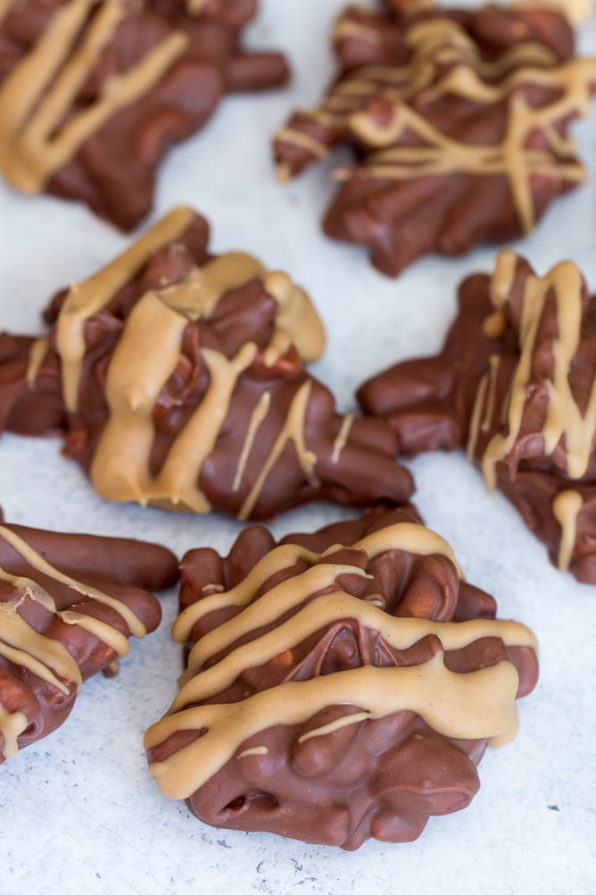 finished chubby hubby clusters drizzled with peanut butter. 