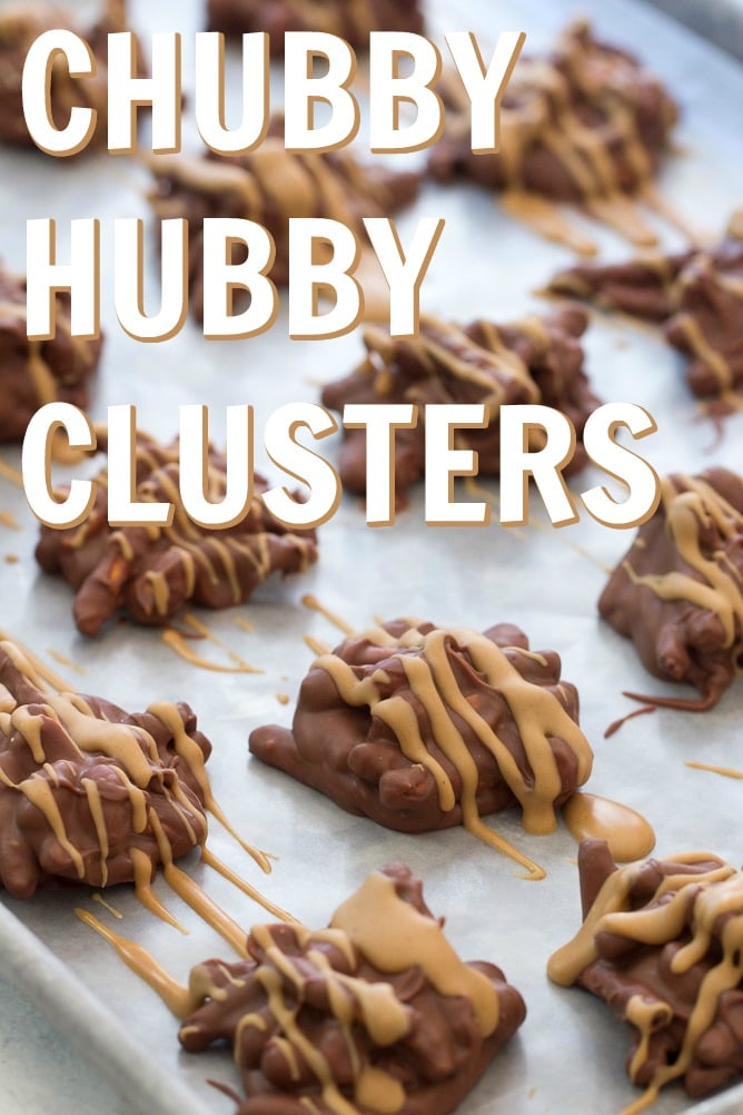 finished chubby hubby clusters on cookie sheet.