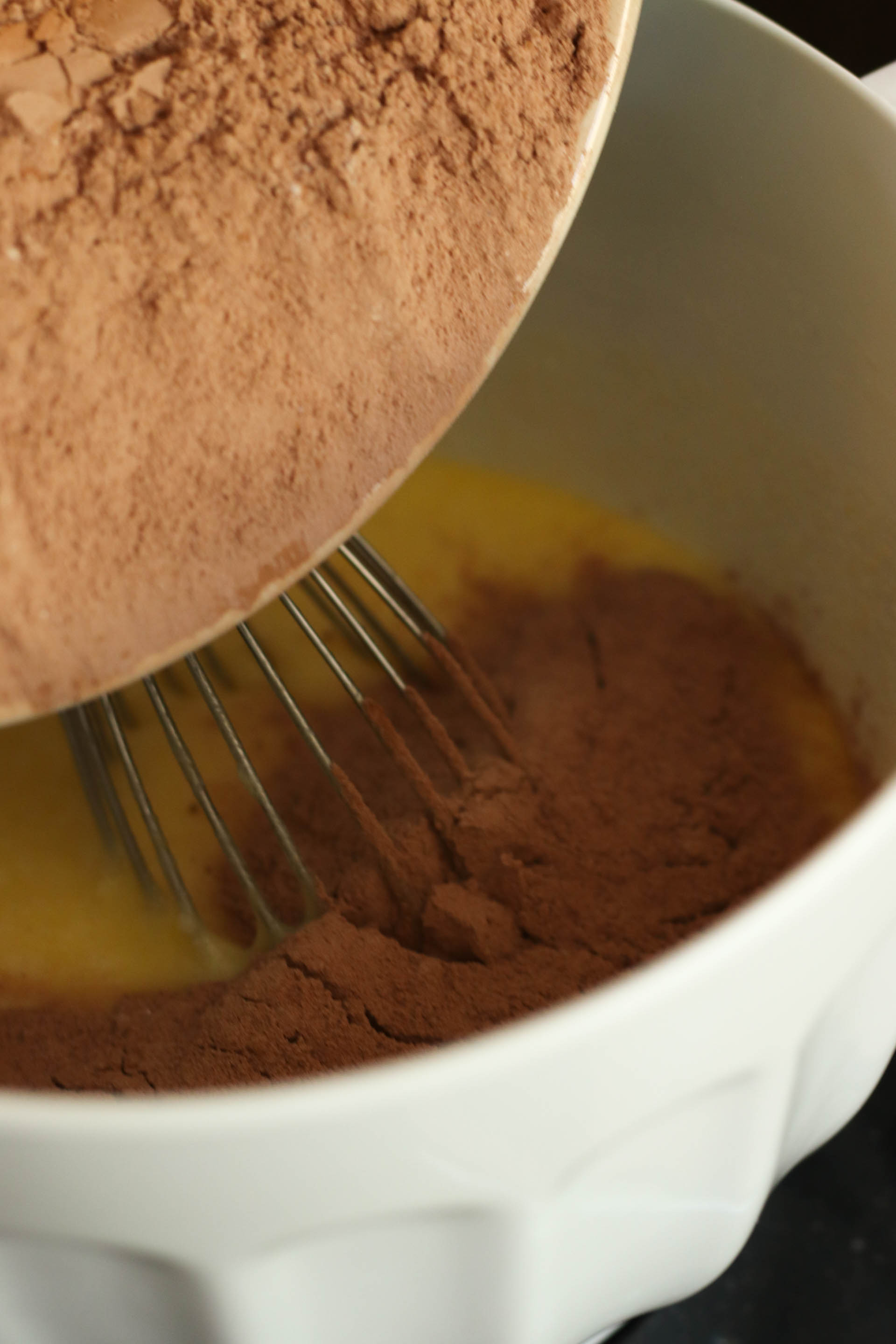 Mixing dry ingredients for Fudgy Nutella Brownies in a bowl