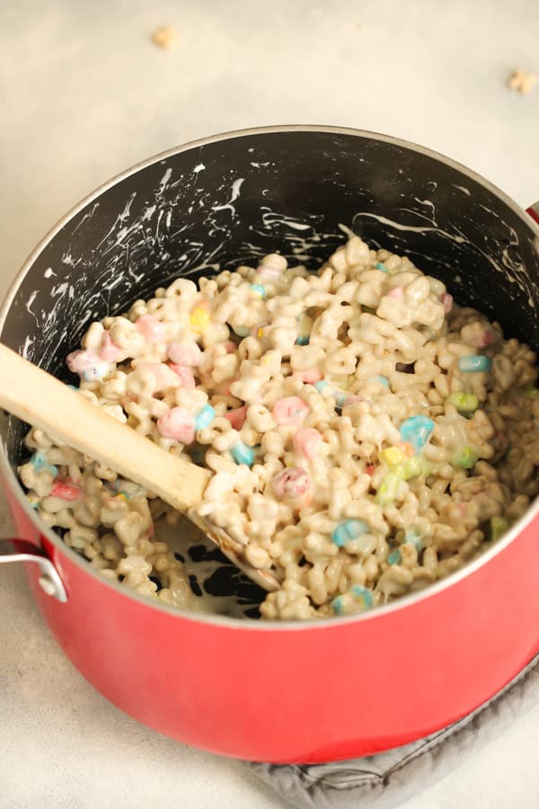 Lucky Charms cereal mixed with melted marshmallows