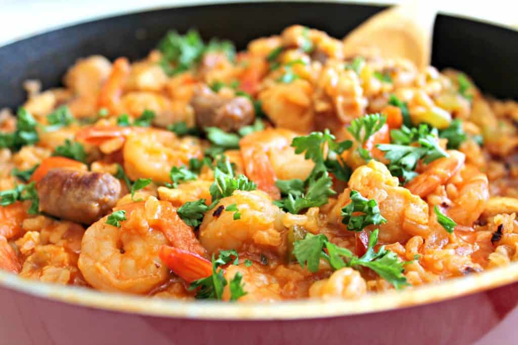 louisiana-style chicken, sausage & shrimp skillet