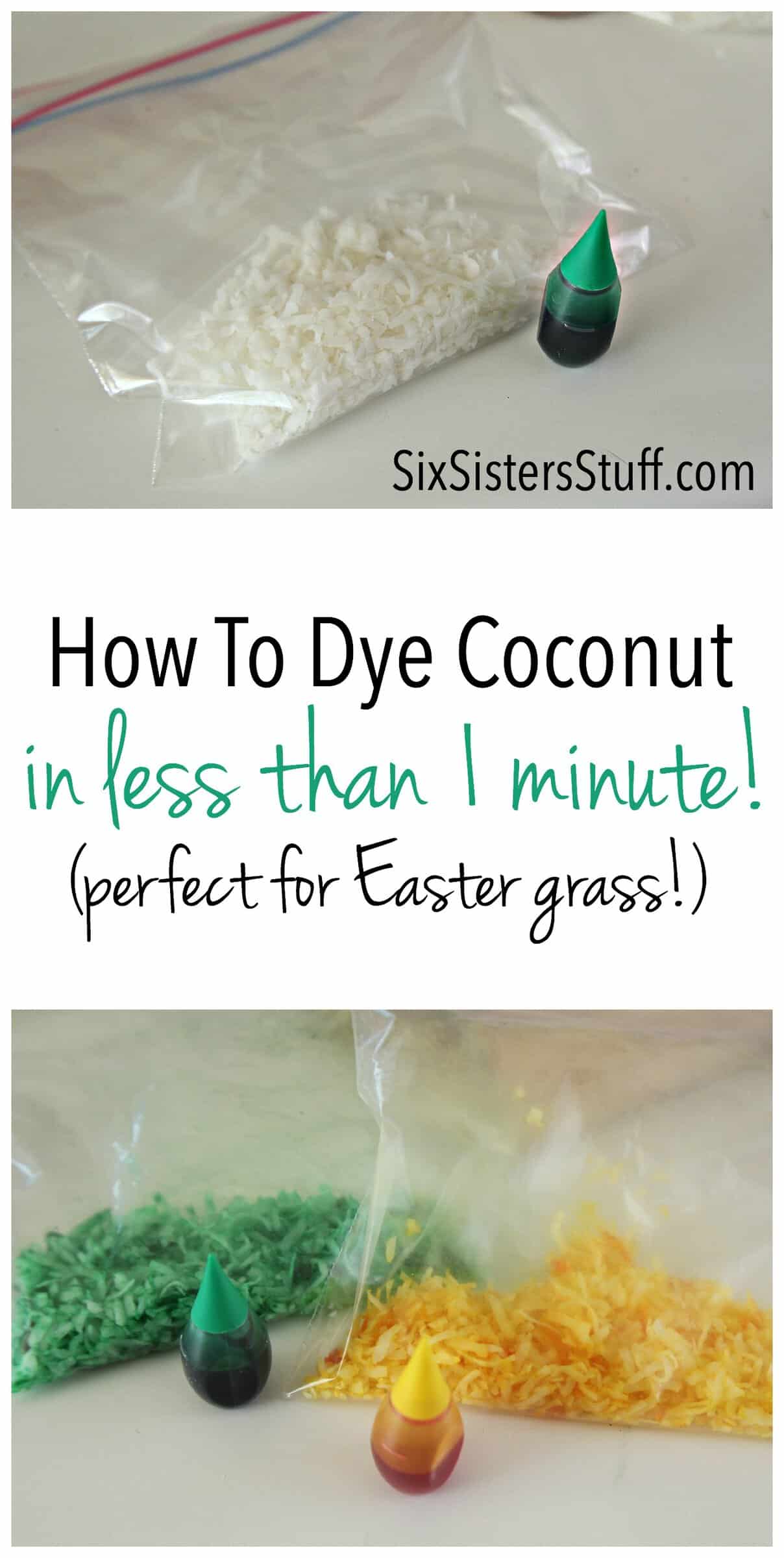 How To Dye Coconut on SixSistersStuff.com