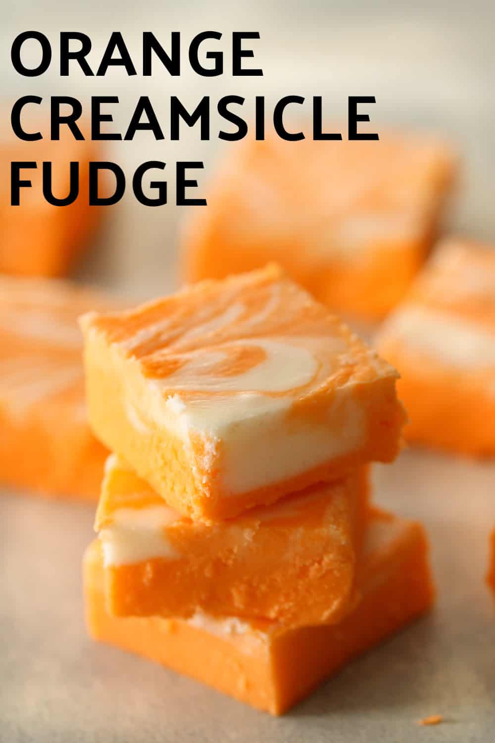 Stacked fudge with title of recipe