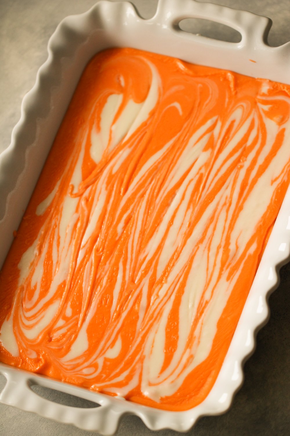 Vanilla Fudge swirled into the orange fudge. 