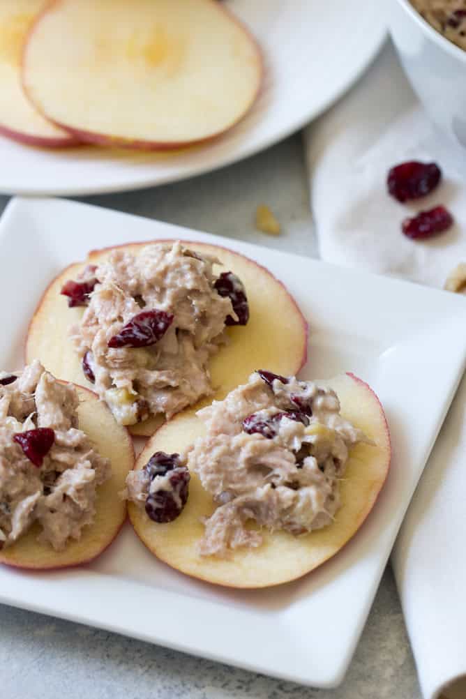 Craisin Walnut Tuna Salad on Apple Slices