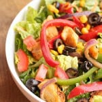 fajita salad with chicken, peppers, onion and cheese