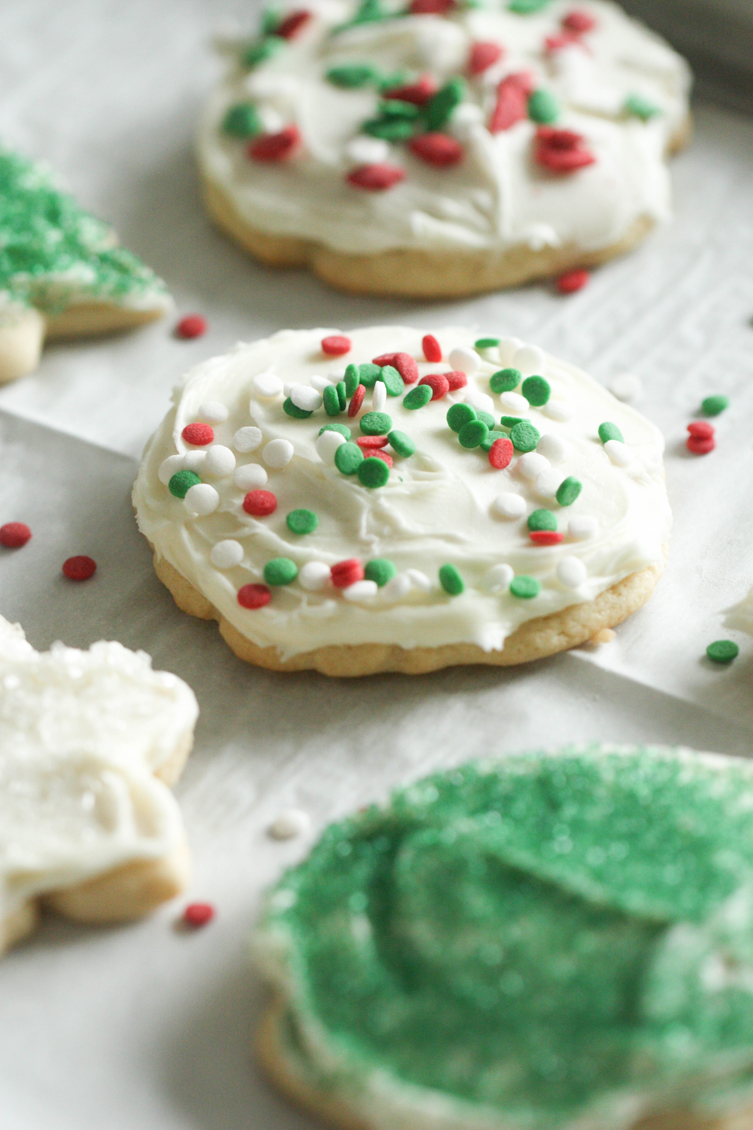Close up of Super Soft Sugar Cookie with frosting