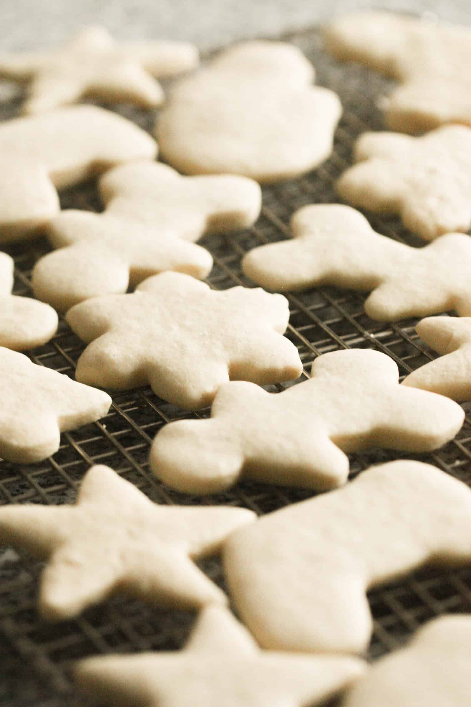 Baked sugar cookies on a cooling rack