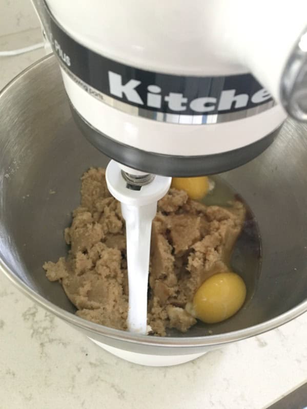 blonde brownies ingredients mixed in mixer