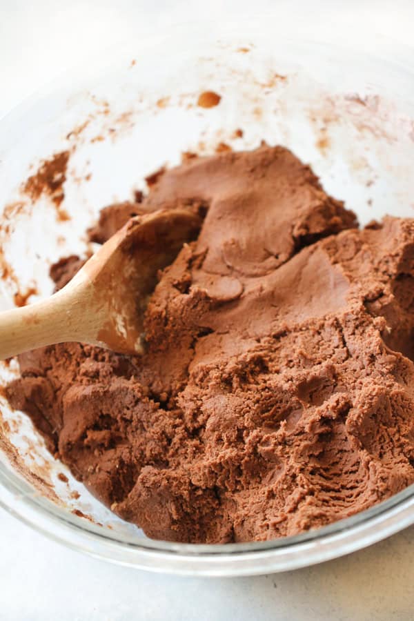 Hershey’s Hug Brownie Cookie dough in a mixing bowl