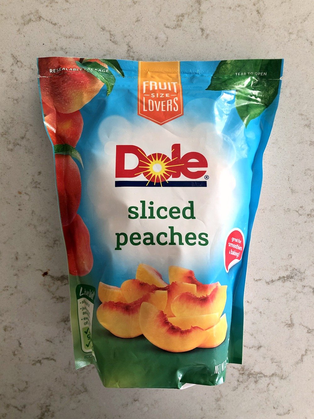 Bag of frozen sliced peaches