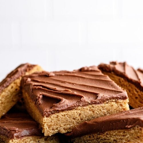 A stack of Cake Mix Peanut Butter Bars on a plate.